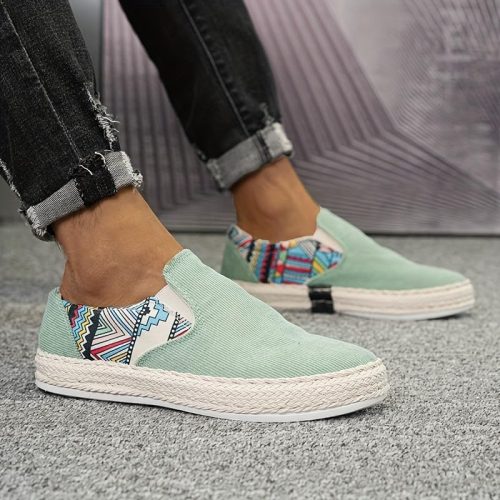 Mint Green Fabric Slip-On Shoes with Geometric Pattern – Comfortable, Stylish & Breathable - Image 4
