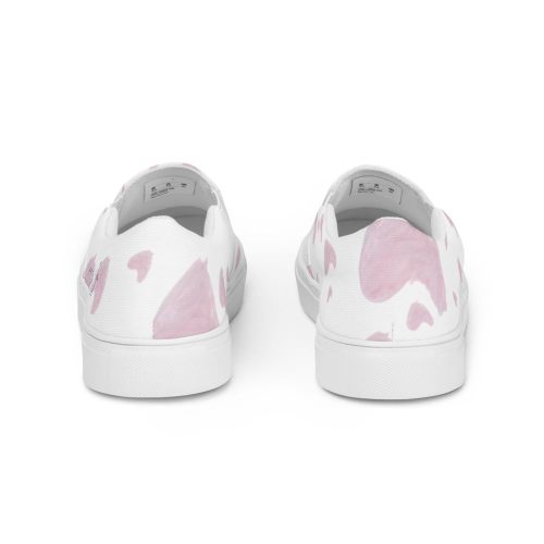 White Fabric Slip-On Shoes with Pink Heart Pattern – Comfortable, Breathable & Stylish - Image 5