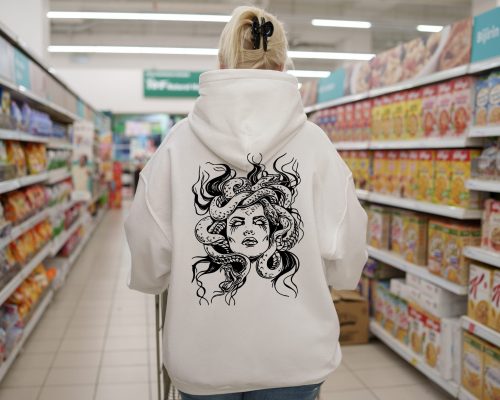 Medusa Snake Face Hoodie – Greek Mythology Sweatshirt for Women, Witchy Goddess Graphic Hoodie, Snake Head Pullover - Image 3