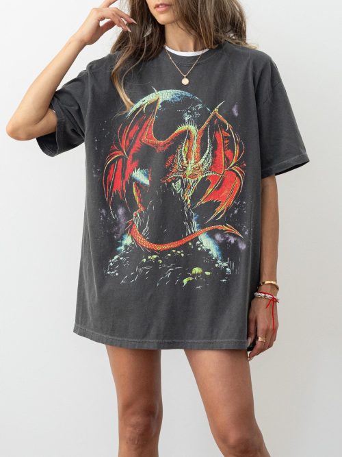 Dragon Shirt Vintage Dragon Graphic T-Shirt, Dragon Tee, Dark Fantasy Shirt, Mythical Creature, Gothic Shirt , Medieval Shirt, y2k dark art - Image 3