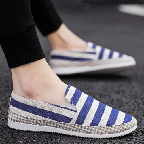 Men’s Slip-On Canvas Shoes – Blue & White Striped, Fashionable, Breathable, Non-Slip Rubber Sole - Image 4