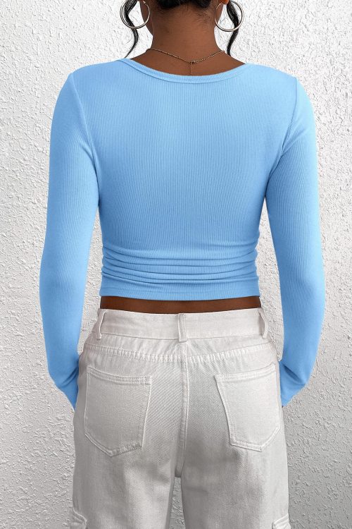 Sky Blue Button-Down Bodycon Shirt - Image 5